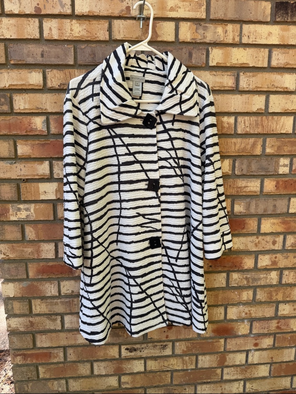 Multiples Black and White Striped Textured Coat